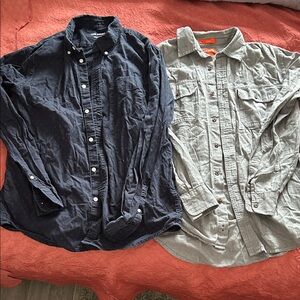 Two Joe Fresh Men's Casual Button-Down Shirts - Navy and Light Gray